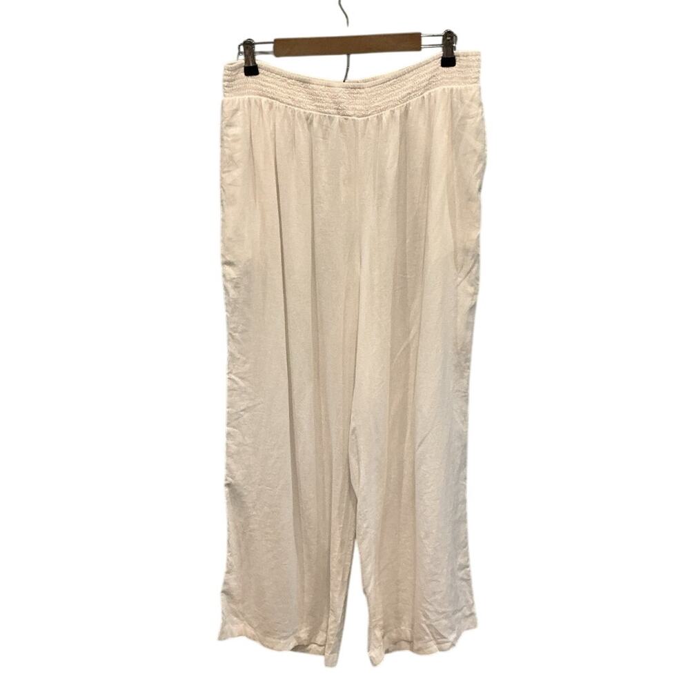 NEW Aerie Womens Linen Blend Wide Leg Pants White XL Boho Beach Casual Leisure